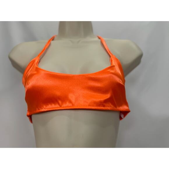 NWT PrettyLittleThing Neon Orange Satin Crop Top- Size US 4 / UK 8 - Picture 5 of 15